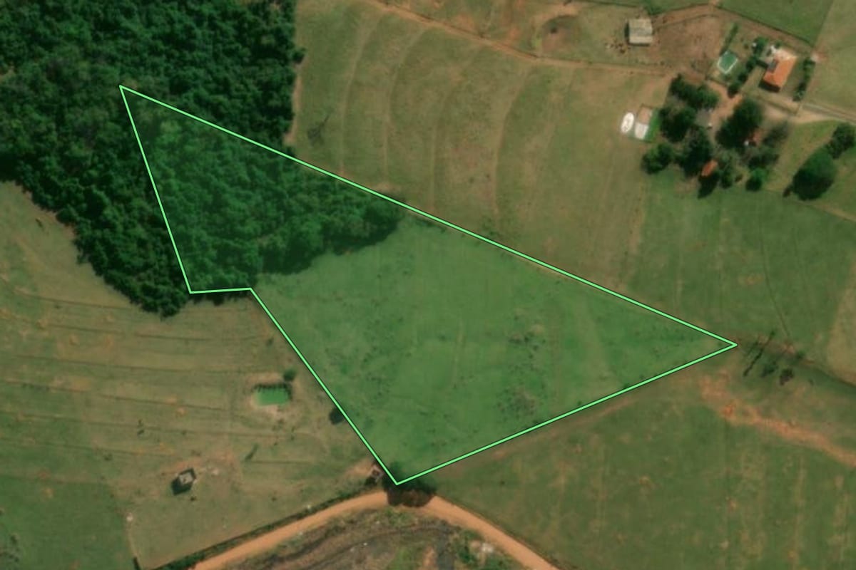 Imagem de satélite do imóvel rural em Presidente Prudente (SP), com o contorno declarado no CAR desenhado por cima.