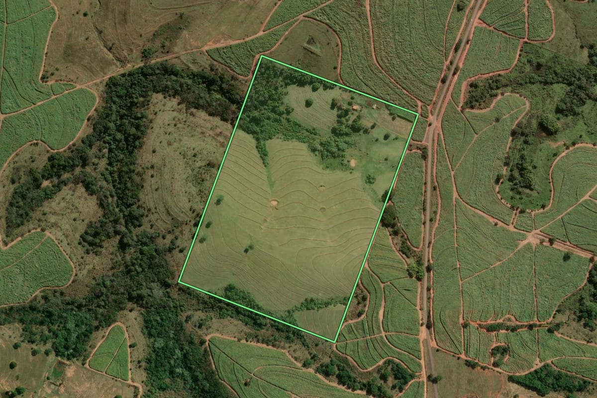 Imagem de satélite do imóvel rural em Presidente Prudente (SP), com o contorno declarado no CAR desenhado por cima.