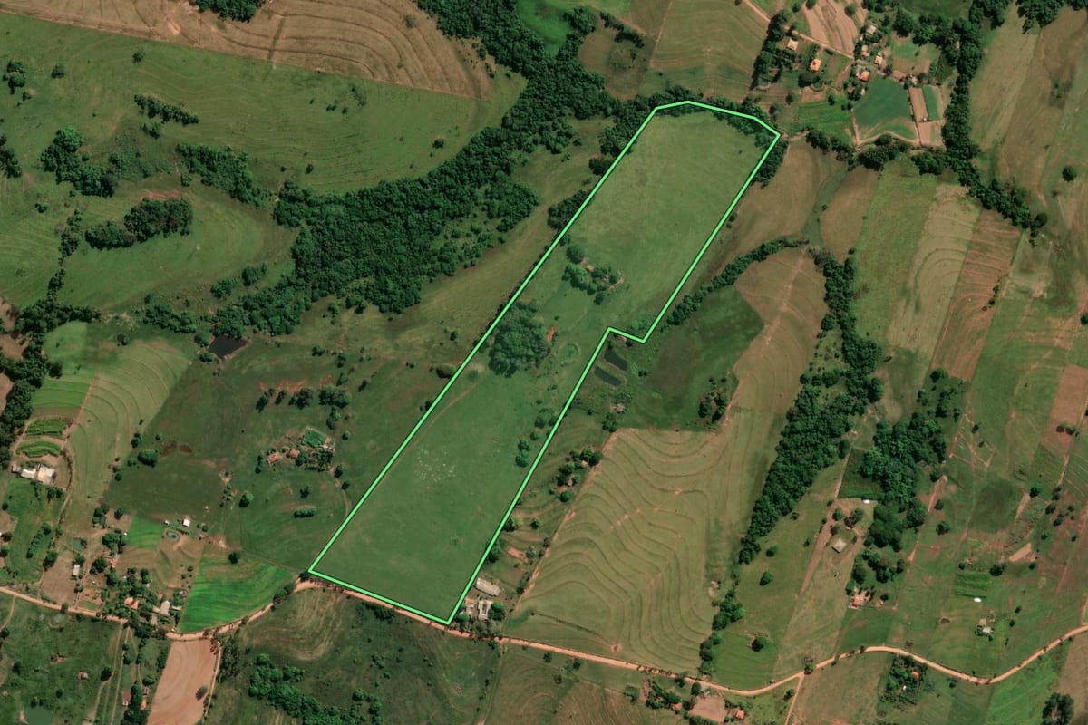 Imagem de satélite do imóvel rural em Presidente Prudente (SP), com o contorno declarado no CAR desenhado por cima.