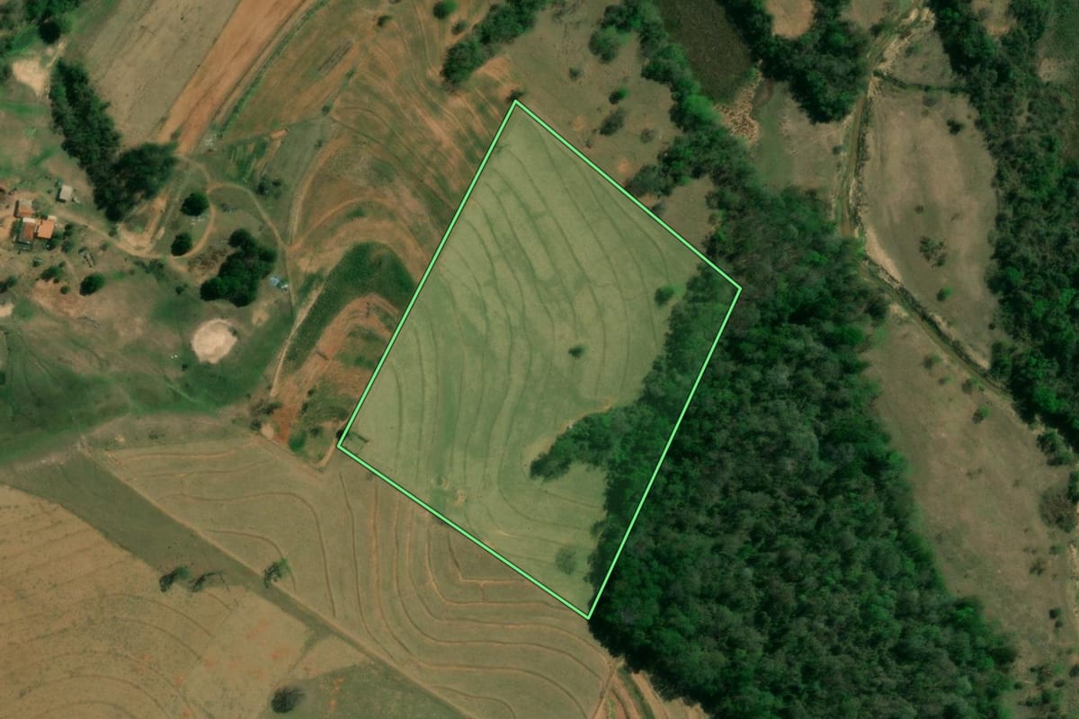 Imagem de satélite do imóvel rural em Presidente Prudente (SP), com o contorno declarado no CAR desenhado por cima.