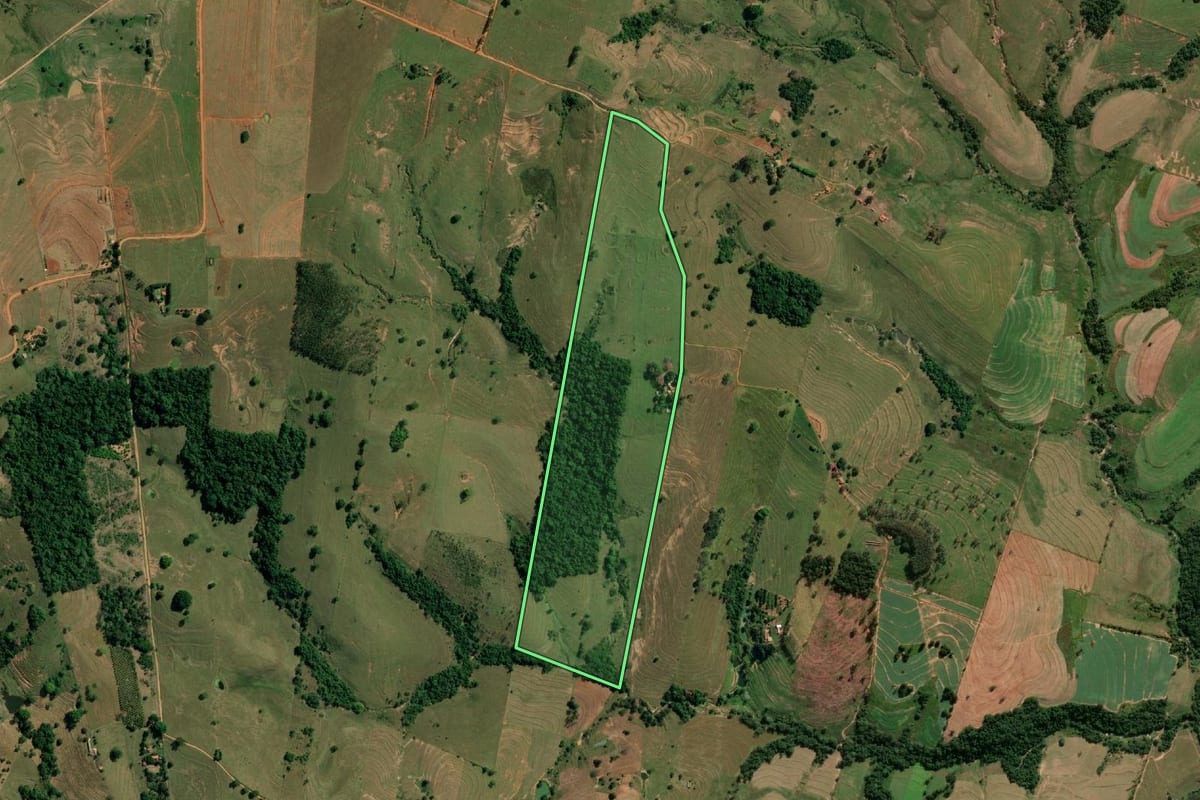 Imagem de satélite do imóvel rural em Presidente Prudente (SP), com o contorno declarado no CAR desenhado por cima.