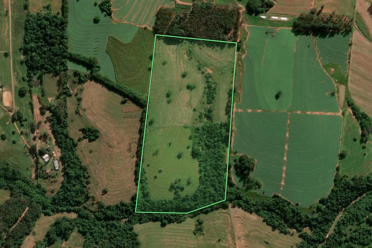 Imagem de satélite do imóvel rural em Presidente Prudente (SP), com o contorno declarado no CAR desenhado por cima.
