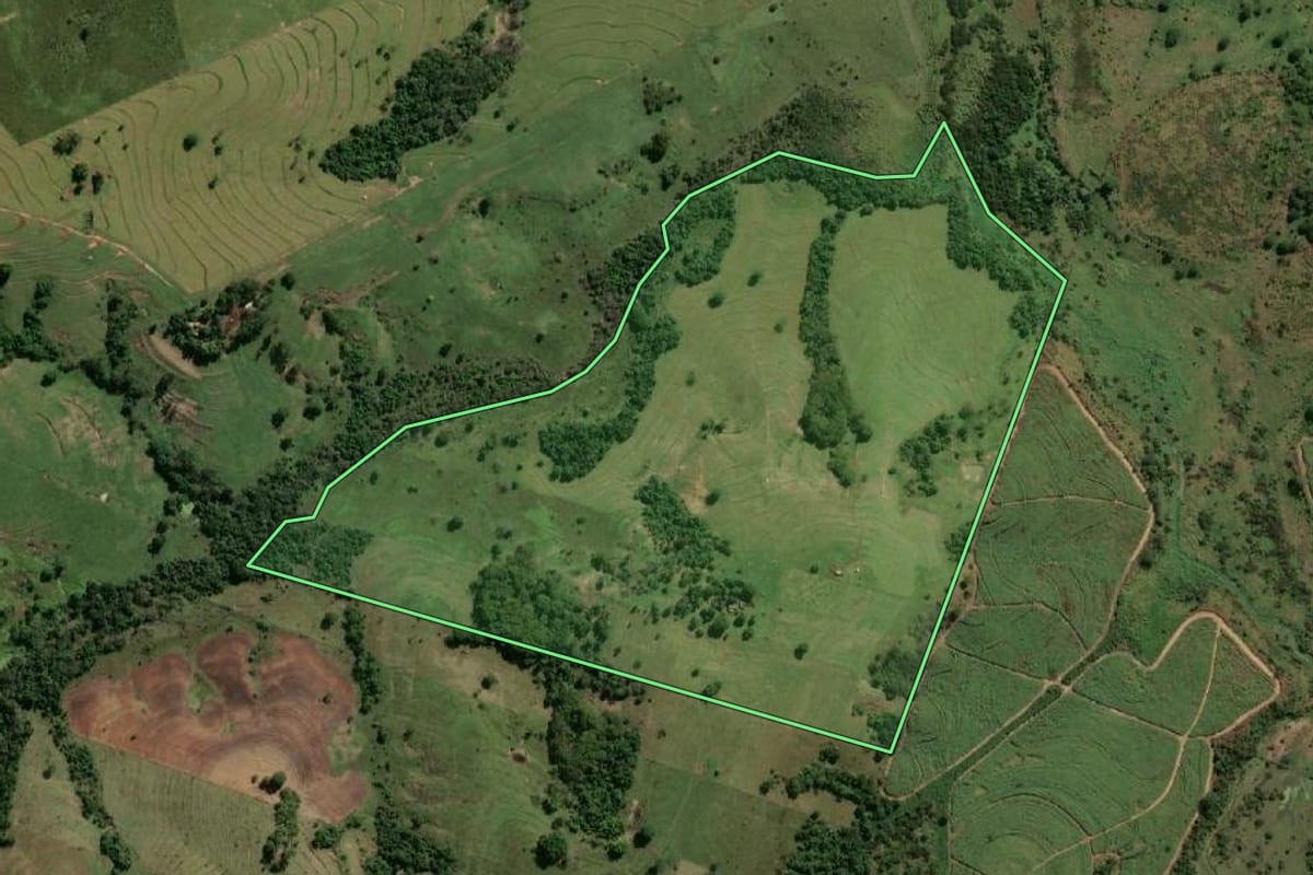 Imagem de satélite do imóvel rural em Presidente Prudente (SP), com o contorno declarado no CAR desenhado por cima.