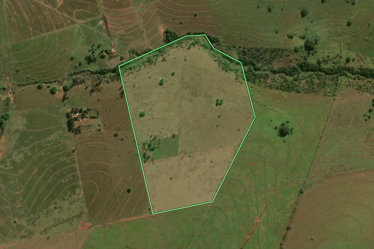 Imagem de satélite do imóvel rural em Presidente Venceslau (SP), com o contorno declarado no CAR desenhado por cima.