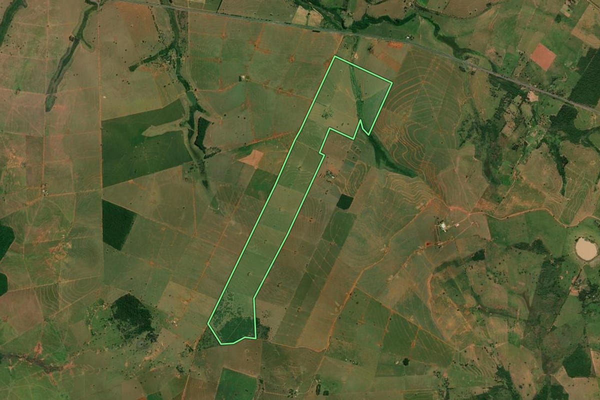 Imagem de satélite do imóvel rural em Presidente Venceslau (SP), com o contorno declarado no CAR desenhado por cima.