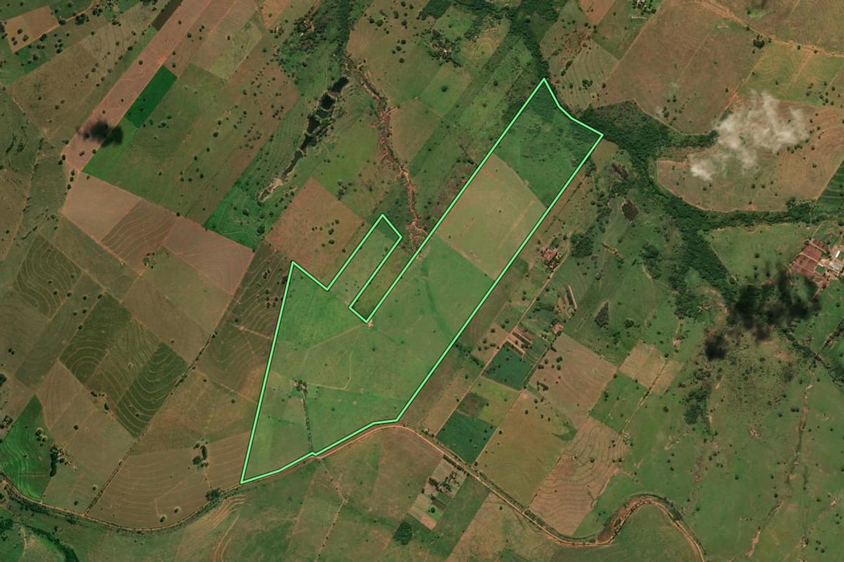 Imagem de satélite do imóvel rural em Presidente Venceslau (SP), com o contorno declarado no CAR desenhado por cima.