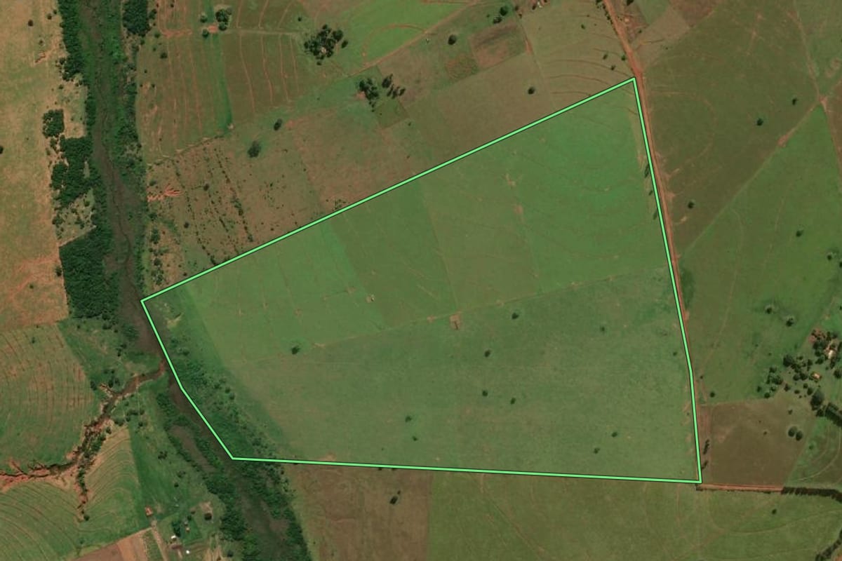 Imagem de satélite do imóvel rural em Presidente Venceslau (SP), com o contorno declarado no CAR desenhado por cima.