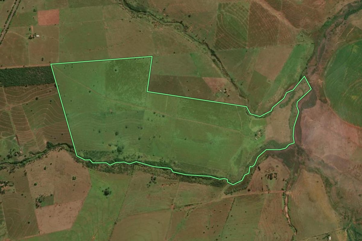 Imagem de satélite do imóvel rural em Presidente Venceslau (SP), com o contorno declarado no CAR desenhado por cima.