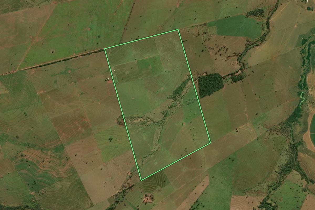 Imagem de satélite do imóvel rural em Presidente Venceslau (SP), com o contorno declarado no CAR desenhado por cima.