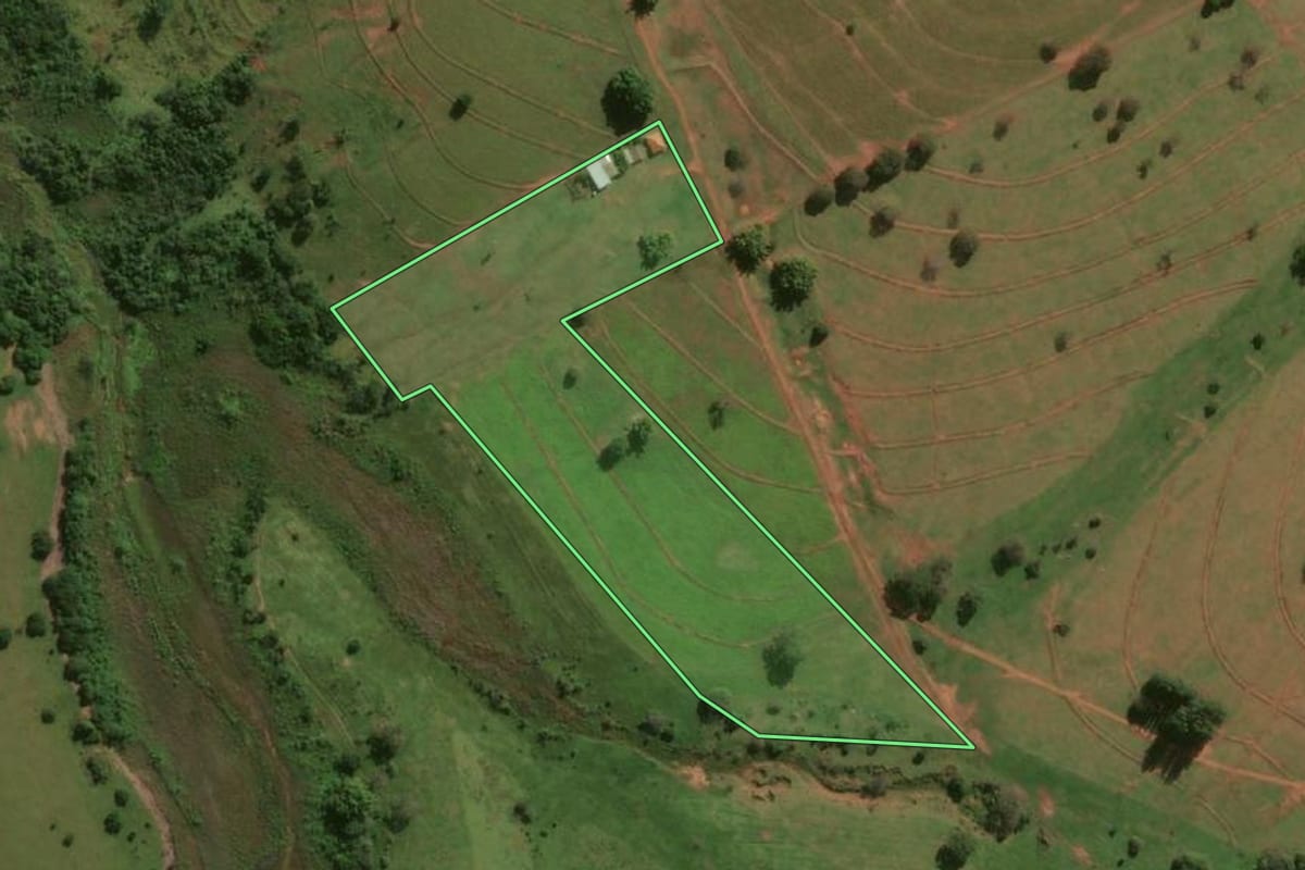 Imagem de satélite do imóvel rural em Presidente Venceslau (SP), com o contorno declarado no CAR desenhado por cima.