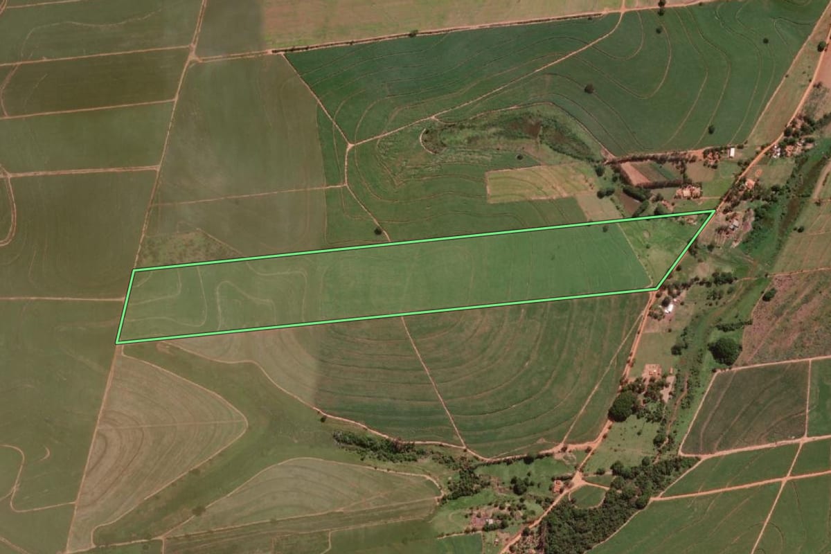Imagem de satélite do imóvel rural em Promissão (SP), com o contorno declarado no CAR desenhado por cima.