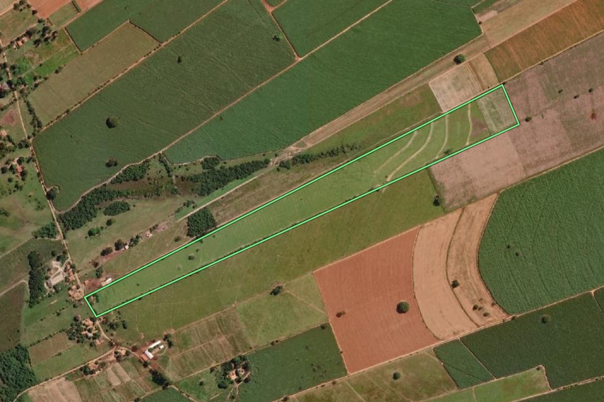 Imagem de satélite do imóvel rural em Promissão (SP), com o contorno declarado no CAR desenhado por cima.