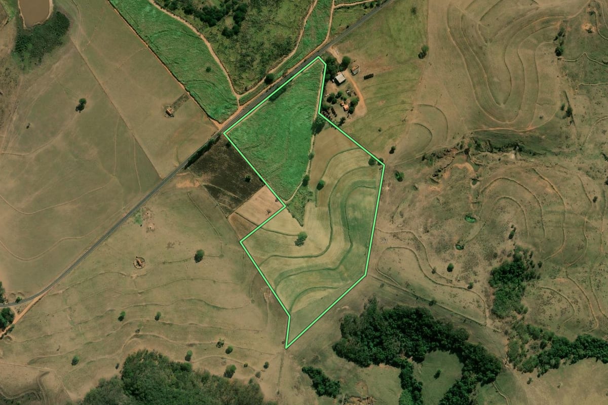 Imagem de satélite do imóvel rural em Quintana (SP), com o contorno declarado no CAR desenhado por cima.