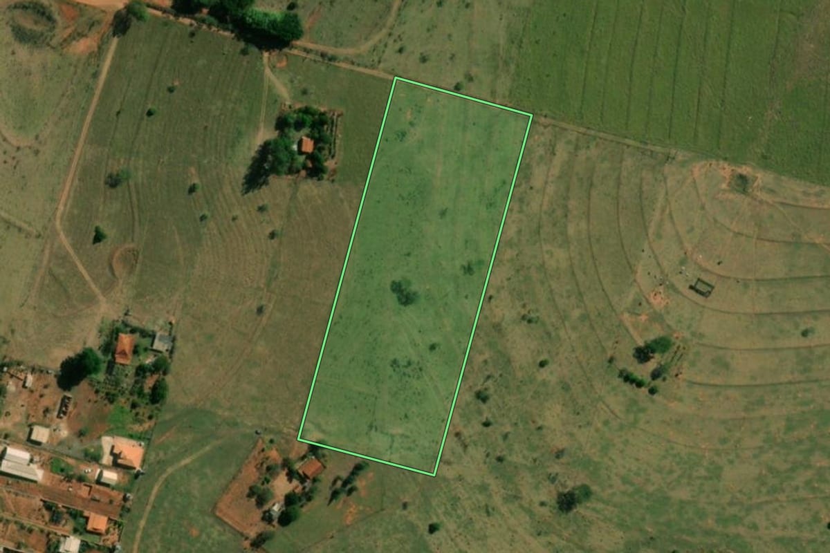 Imagem de satélite do imóvel rural em Regente Feijó (SP), com o contorno declarado no CAR desenhado por cima.