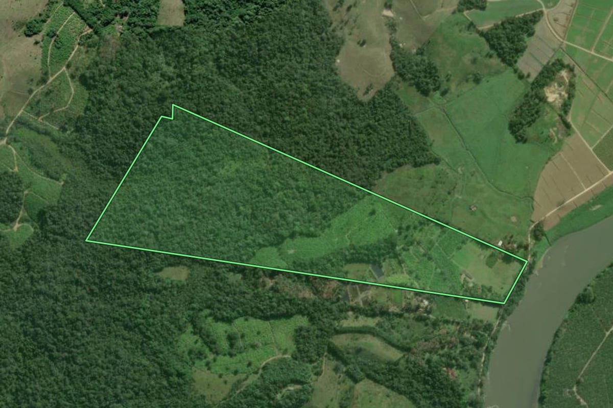 Imagem de satélite do imóvel rural em Registro (SP), com o contorno declarado no CAR desenhado por cima.