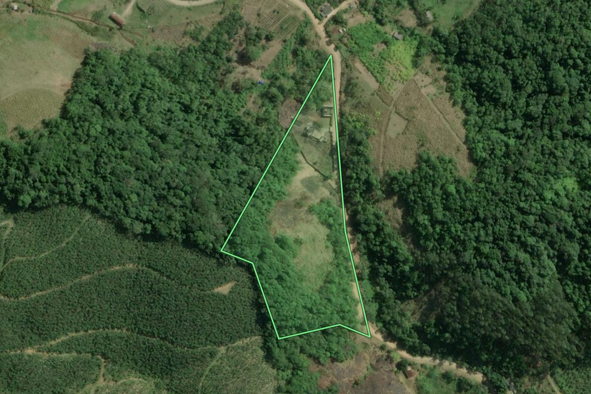 Imagem de satélite do imóvel rural em Registro (SP), com o contorno declarado no CAR desenhado por cima.