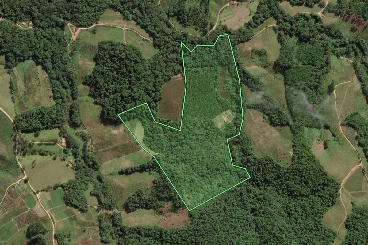Imagem de satélite do imóvel rural em Ribeirão Branco (SP), com o contorno declarado no CAR desenhado por cima.