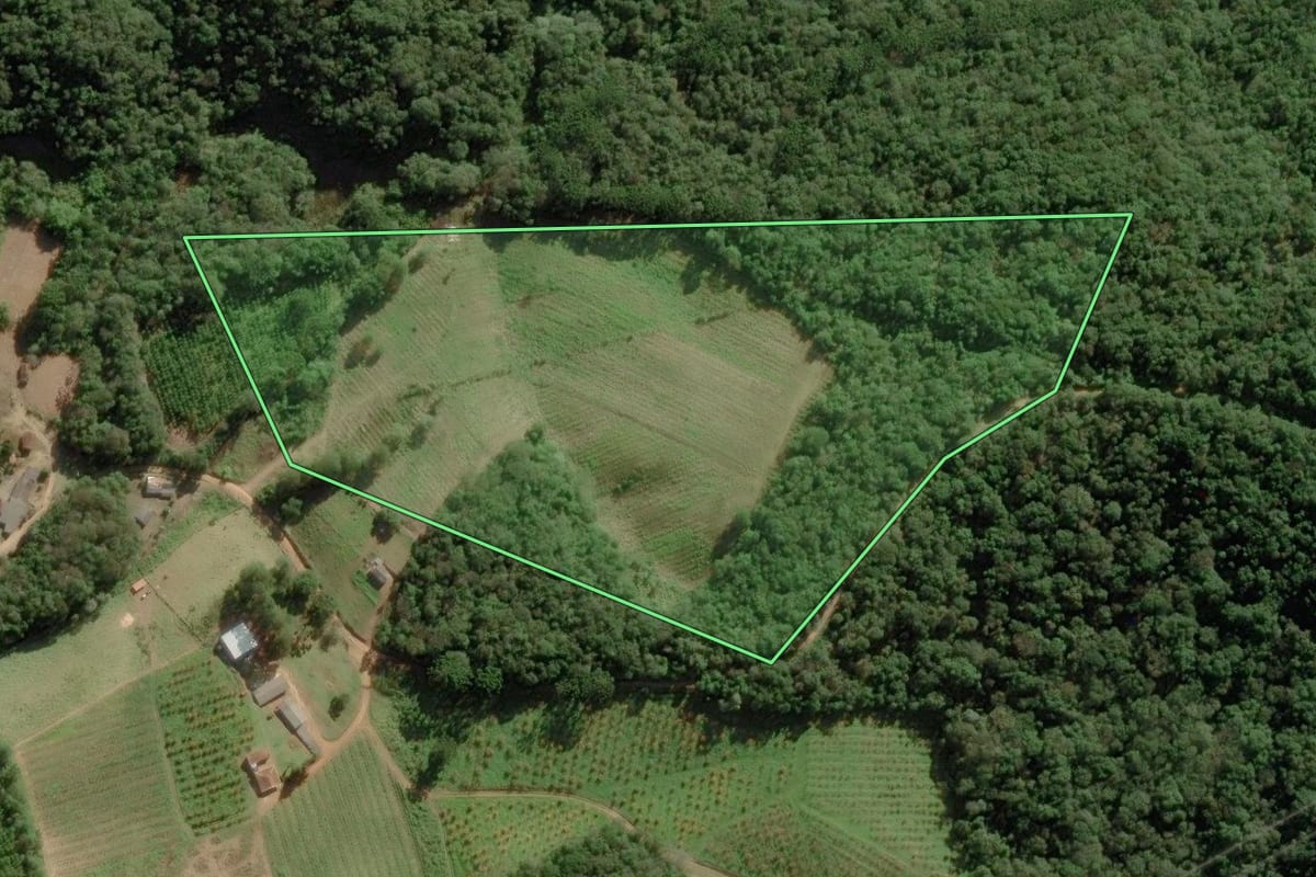Imagem de satélite do imóvel rural em Ribeirão Branco (SP), com o contorno declarado no CAR desenhado por cima.