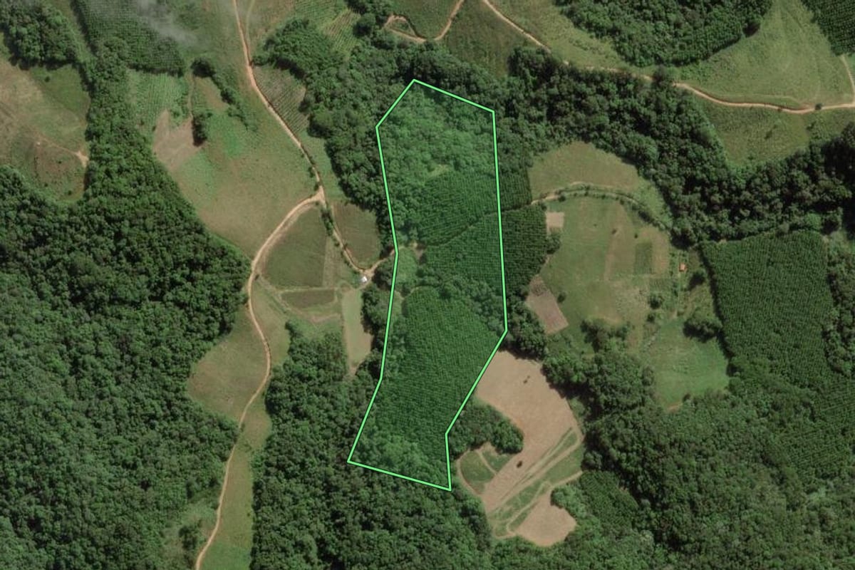 Imagem de satélite do imóvel rural em Ribeirão Branco (SP), com o contorno declarado no CAR desenhado por cima.