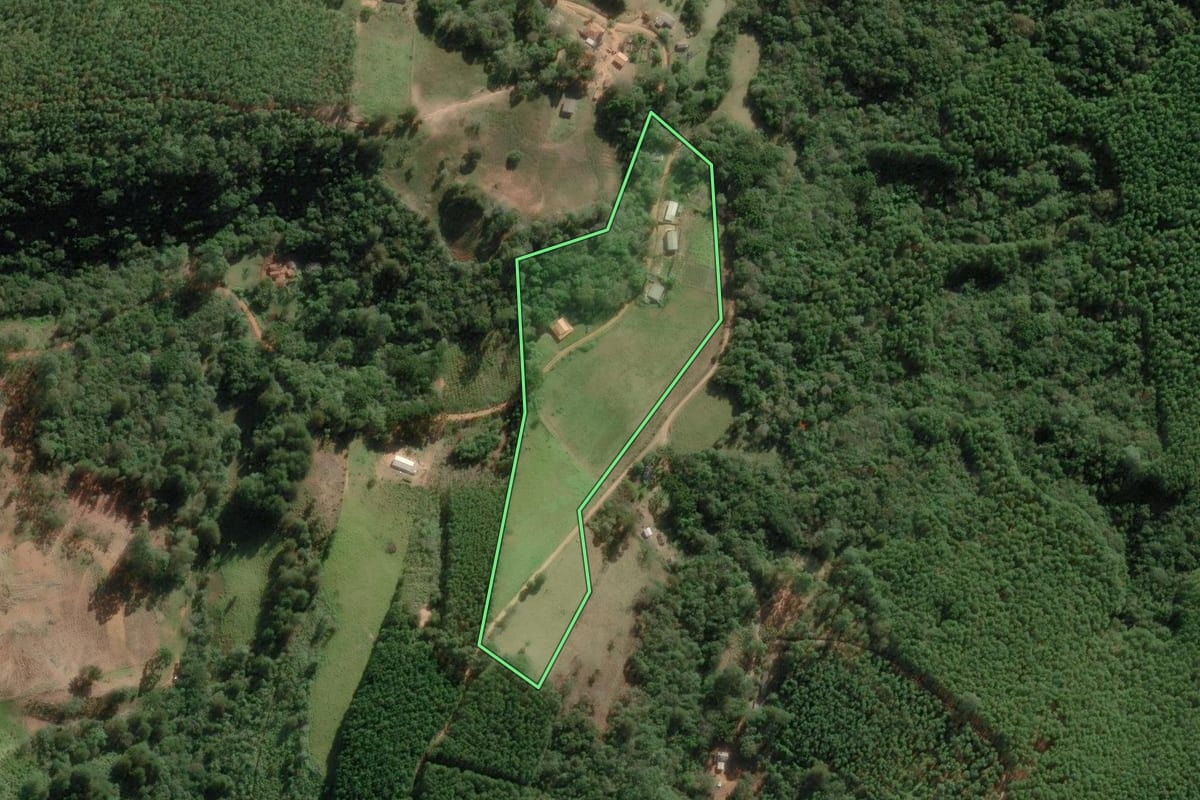 Imagem de satélite do imóvel rural em Ribeirão Branco (SP), com o contorno declarado no CAR desenhado por cima.