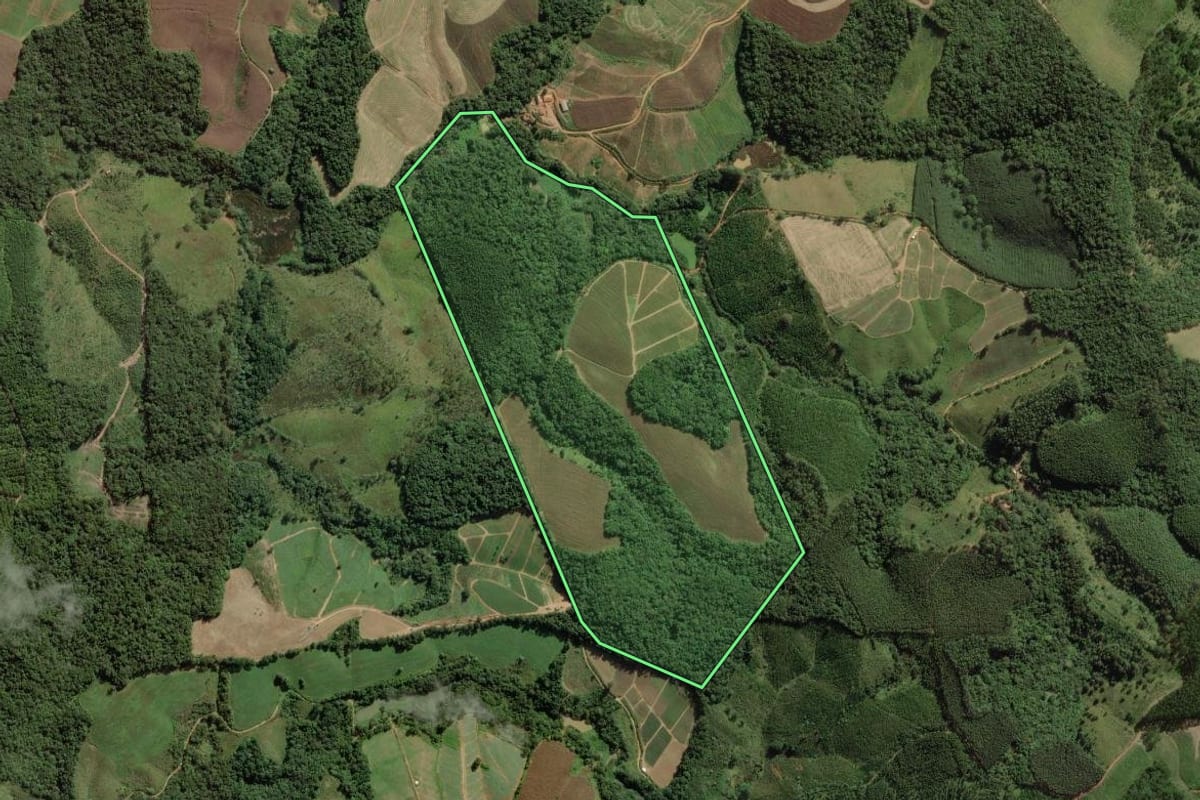 Imagem de satélite do imóvel rural em Ribeirão Branco (SP), com o contorno declarado no CAR desenhado por cima.