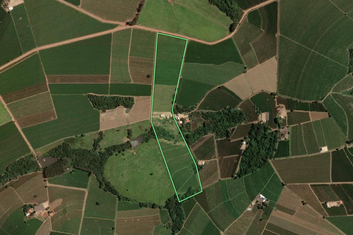 Imagem de satélite do imóvel rural em Ribeirão Corrente (SP), com o contorno declarado no CAR desenhado por cima.