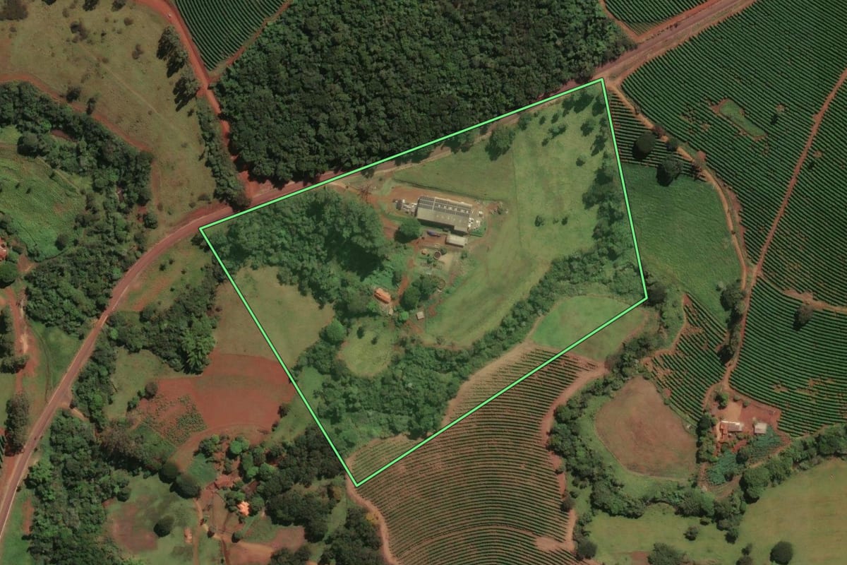 Imagem de satélite do imóvel rural em Ribeirão Corrente (SP), com o contorno declarado no CAR desenhado por cima.