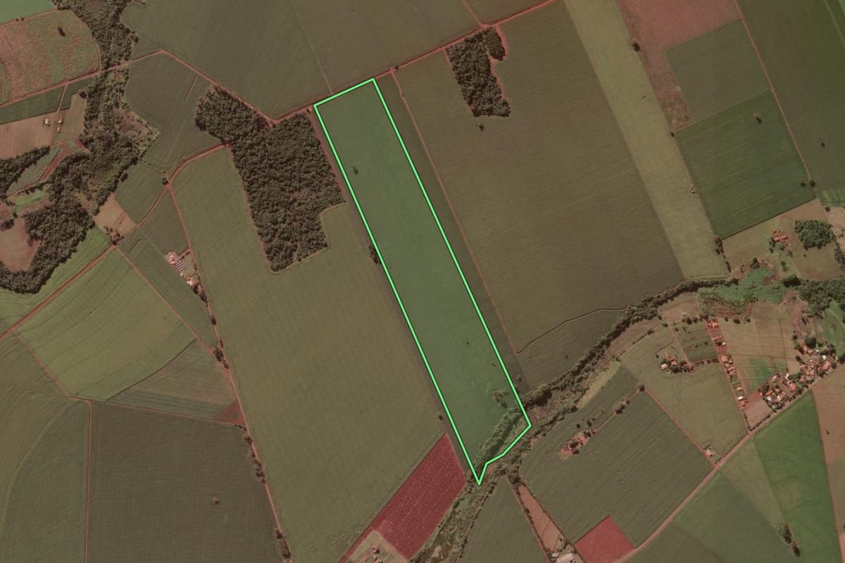 Imagem de satélite do imóvel rural em Ribeirão do Sul (SP), com o contorno declarado no CAR desenhado por cima.