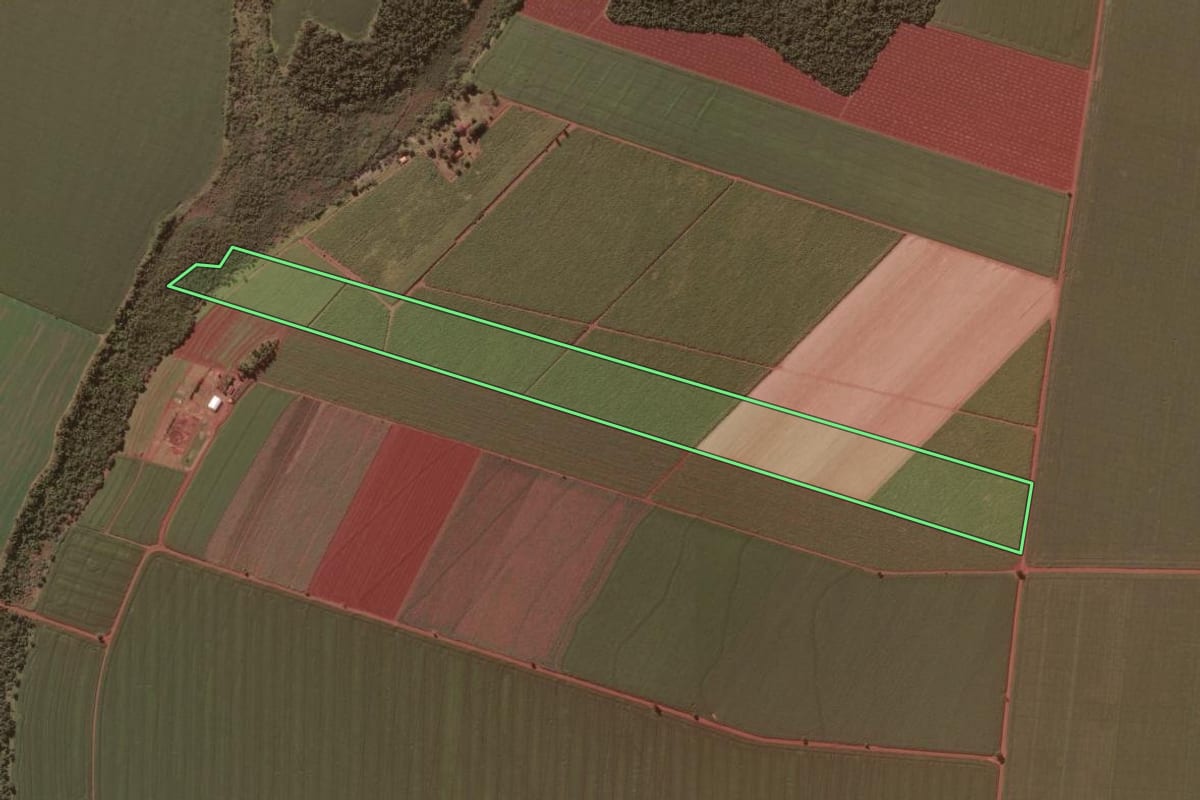 Imagem de satélite do imóvel rural em Ribeirão do Sul (SP), com o contorno declarado no CAR desenhado por cima.