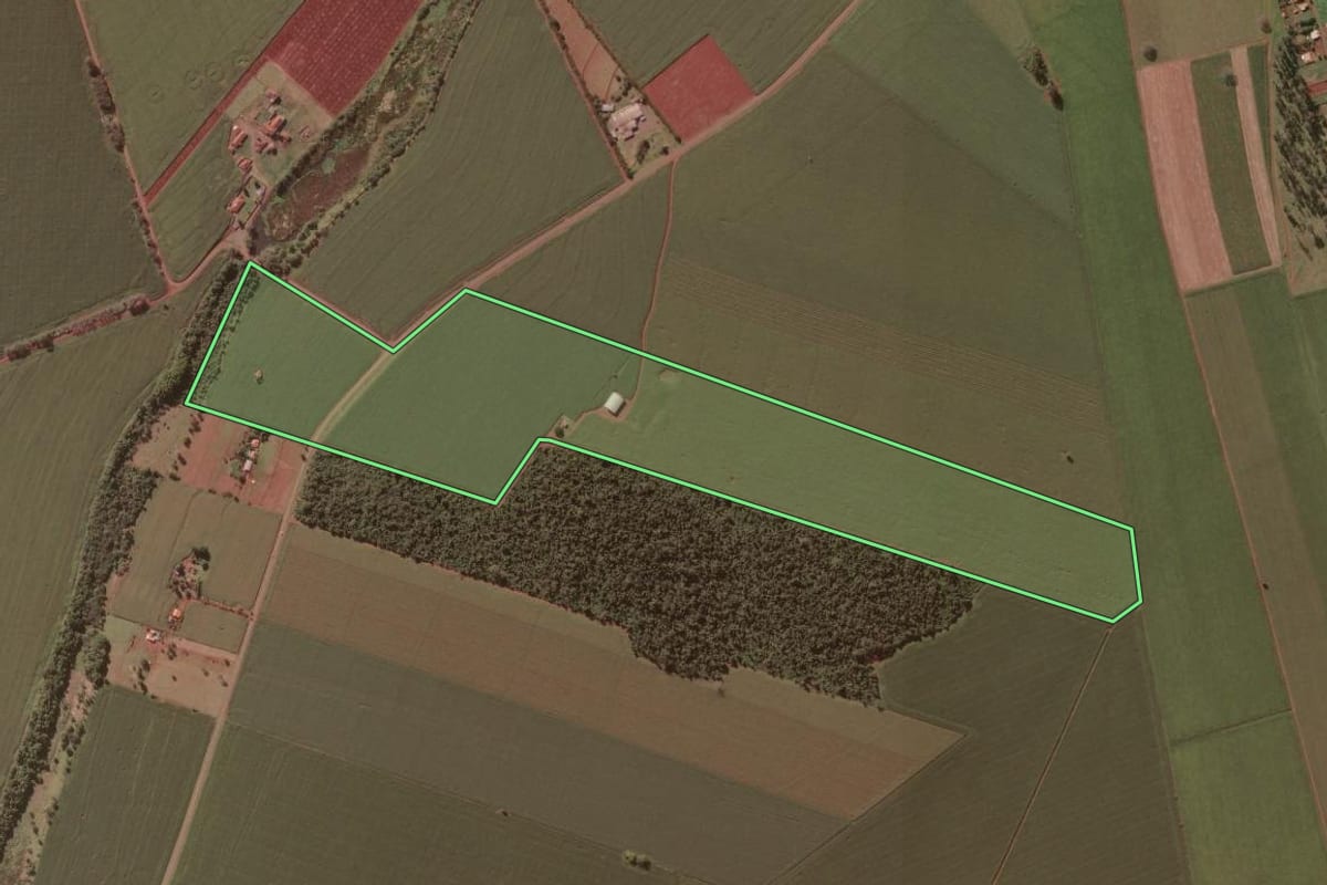 Imagem de satélite do imóvel rural em Ribeirão do Sul (SP), com o contorno declarado no CAR desenhado por cima.