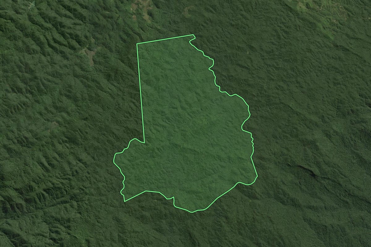 Imagem de satélite do imóvel rural em Ribeirão Grande (SP), com o contorno declarado no CAR desenhado por cima.
