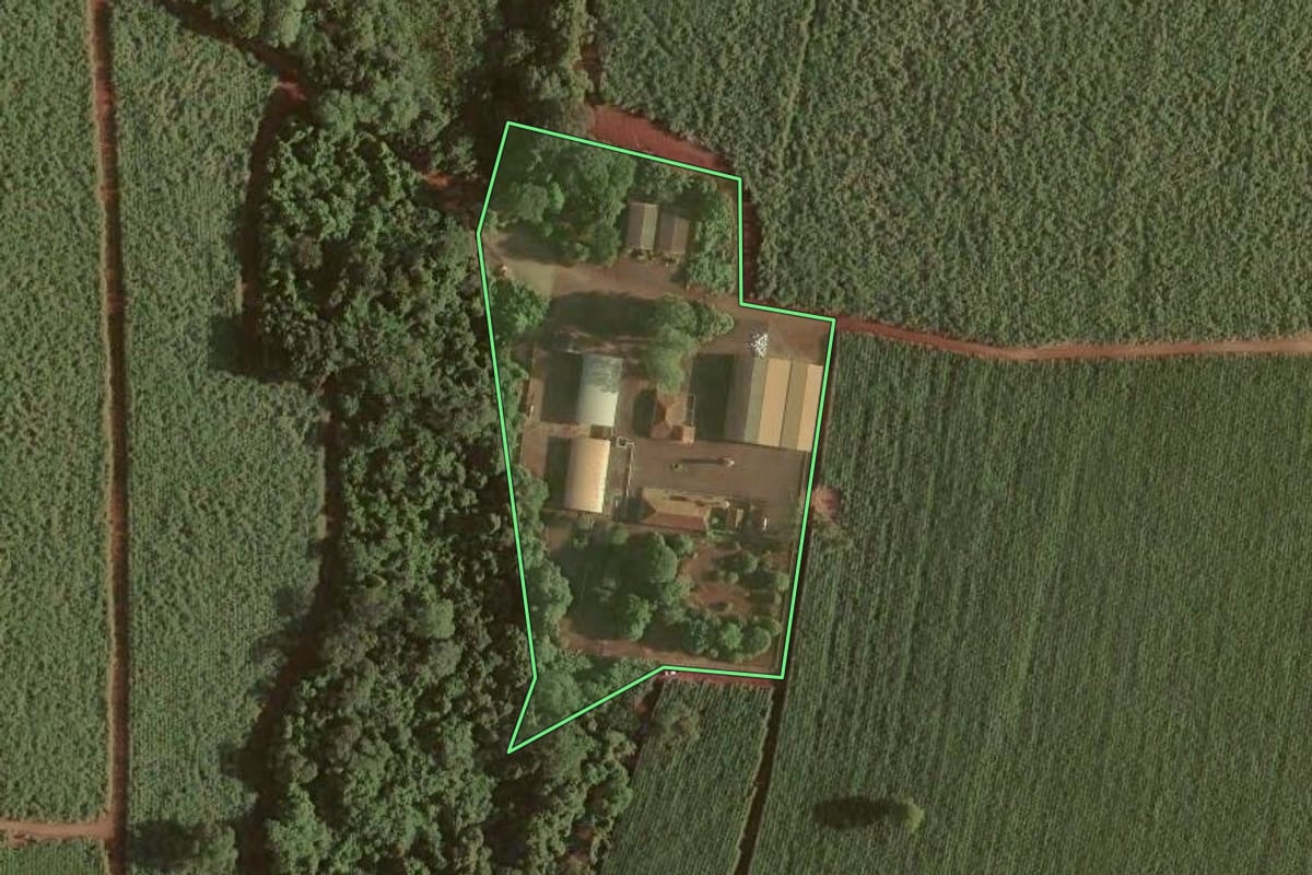 Imagem de satélite do imóvel rural em Ribeirão Preto (SP), com o contorno declarado no CAR desenhado por cima.