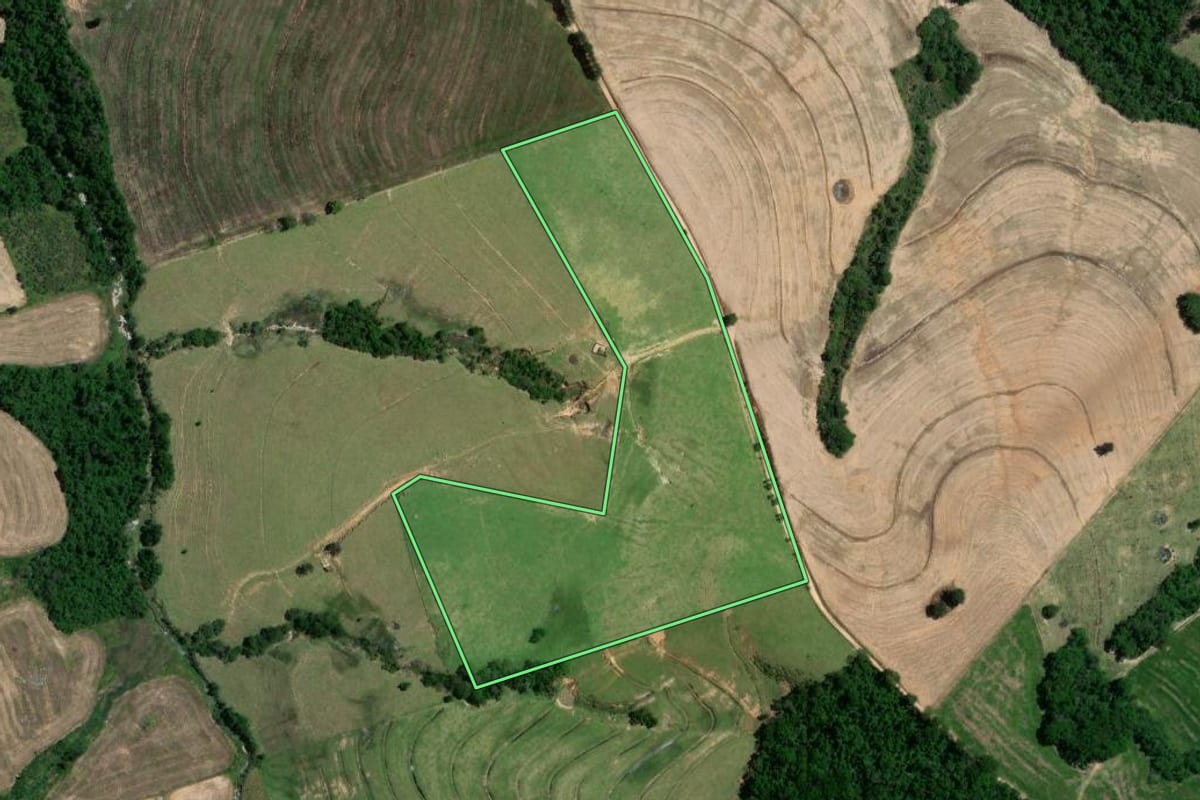 Imagem de satélite do imóvel rural em Riversul (SP), com o contorno declarado no CAR desenhado por cima.