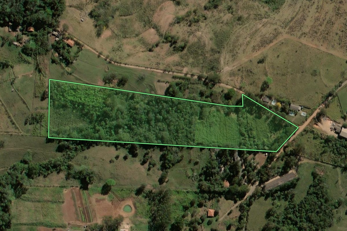 Imagem de satélite do imóvel rural em Rio Claro (SP), com o contorno declarado no CAR desenhado por cima.