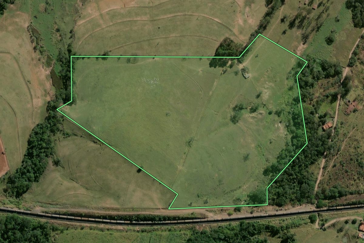 Imagem de satélite do imóvel rural em Rio Claro (SP), com o contorno declarado no CAR desenhado por cima.