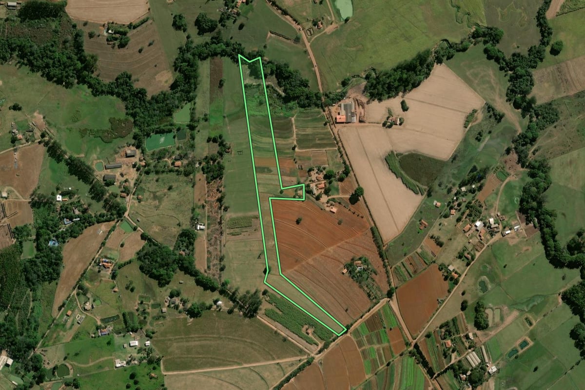 Imagem de satélite do imóvel rural em Rio Claro (SP), com o contorno declarado no CAR desenhado por cima.