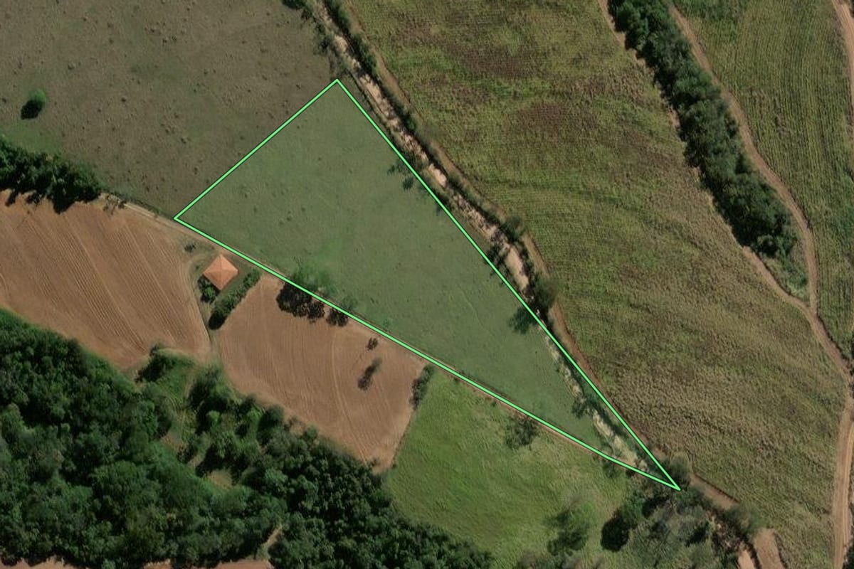Imagem de satélite do imóvel rural em Rio Claro (SP), com o contorno declarado no CAR desenhado por cima.