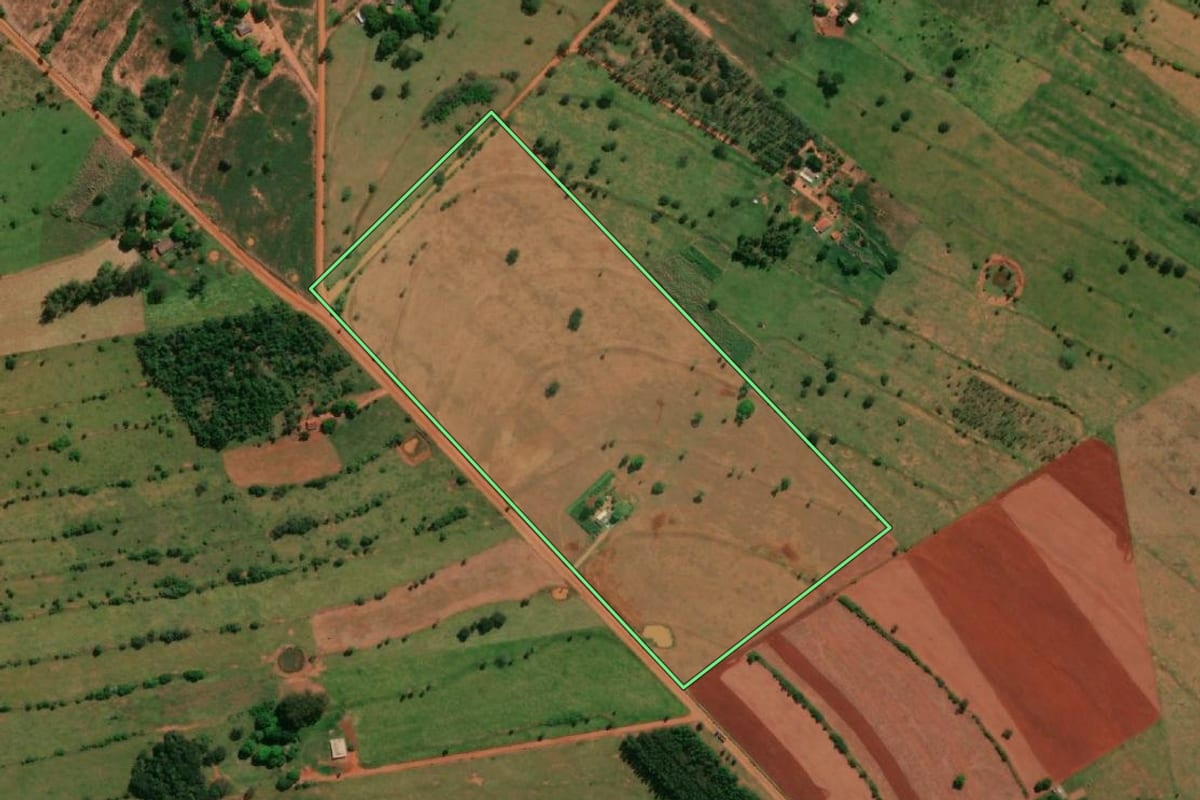 Imagem de satélite do imóvel rural em Rosana (SP), com o contorno declarado no CAR desenhado por cima.