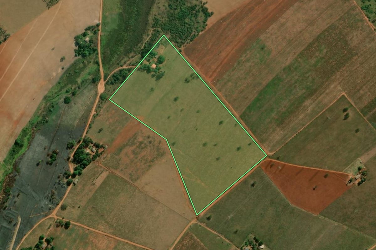 Imagem de satélite do imóvel rural em Rosana (SP), com o contorno declarado no CAR desenhado por cima.