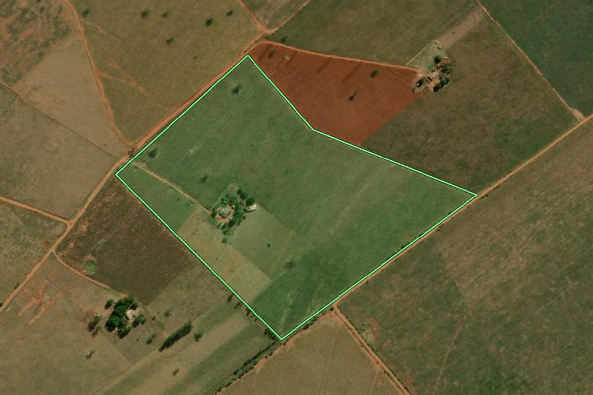 Imagem de satélite do imóvel rural em Rosana (SP), com o contorno declarado no CAR desenhado por cima.