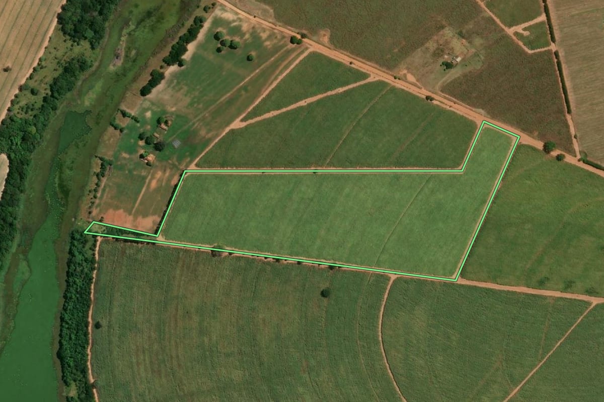Imagem de satélite do imóvel rural em Sales (SP), com o contorno declarado no CAR desenhado por cima.