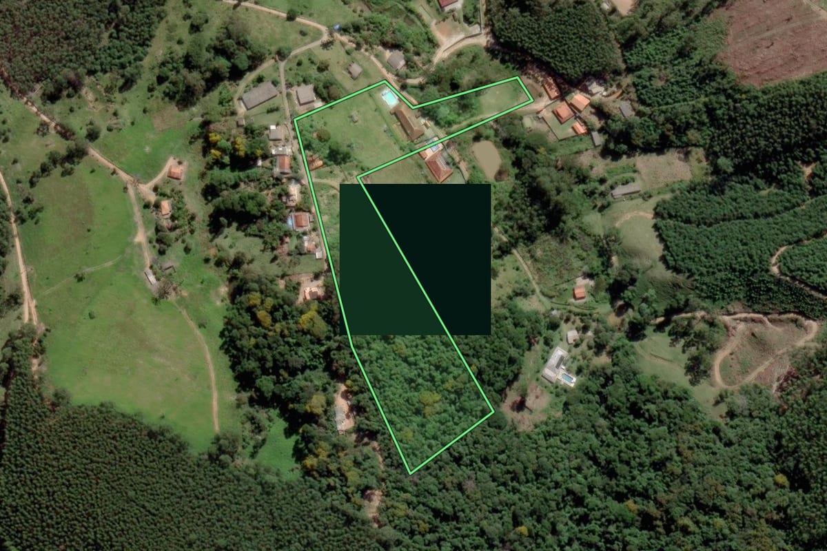 Imagem de satélite do imóvel rural em Salesópolis (SP), com o contorno declarado no CAR desenhado por cima.