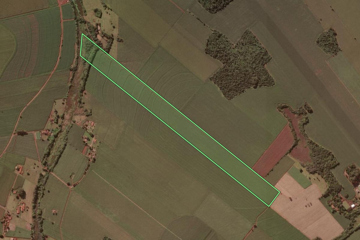 Imagem de satélite do imóvel rural em Salto Grande (SP), com o contorno declarado no CAR desenhado por cima.