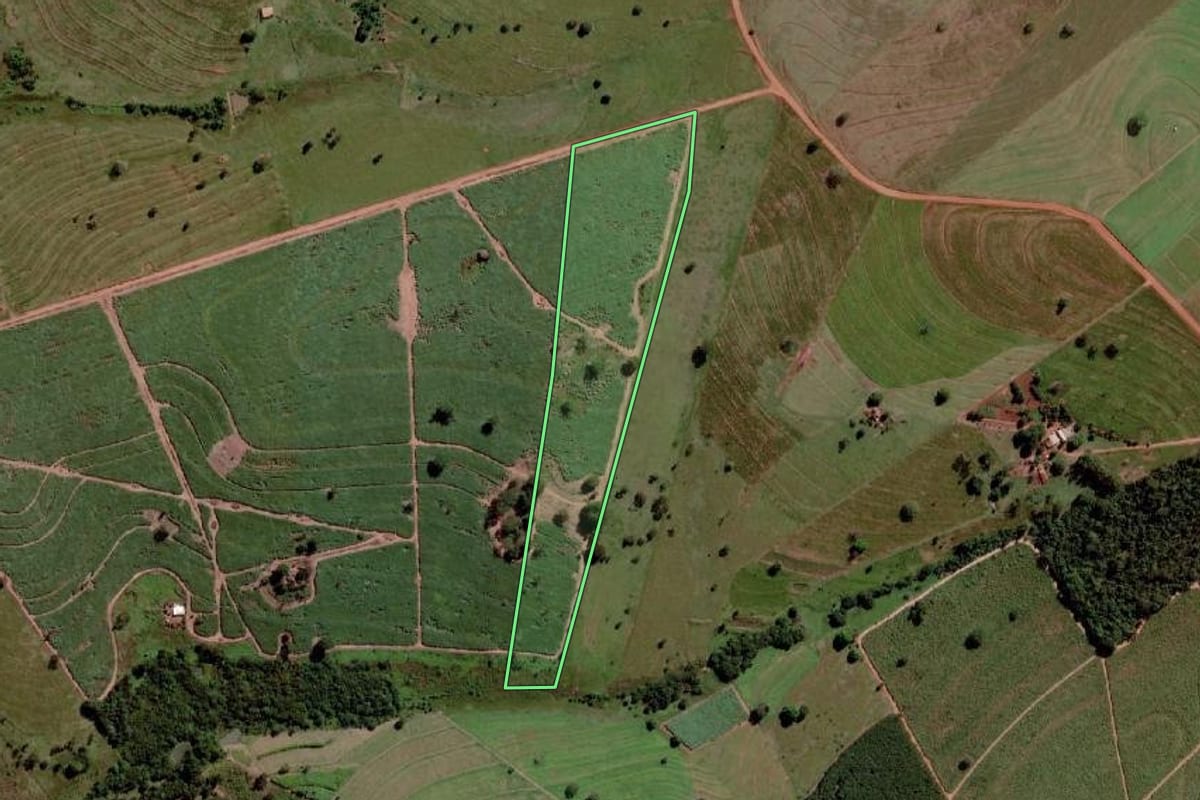 Imagem de satélite do imóvel rural em Santa Albertina (SP), com o contorno declarado no CAR desenhado por cima.
