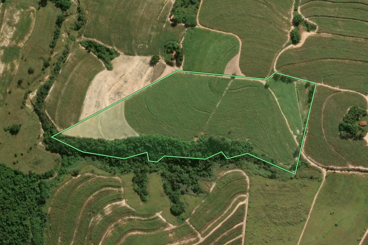 Imagem de satélite do imóvel rural em Santa Bárbara d'Oeste (SP), com o contorno declarado no CAR desenhado por cima.