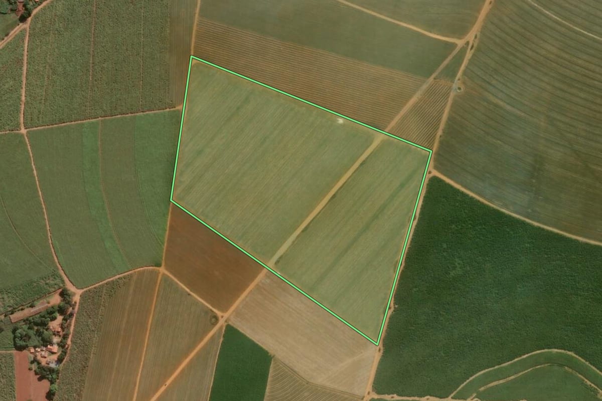 Imagem de satélite do imóvel rural em Santa Bárbara d'Oeste (SP), com o contorno declarado no CAR desenhado por cima.