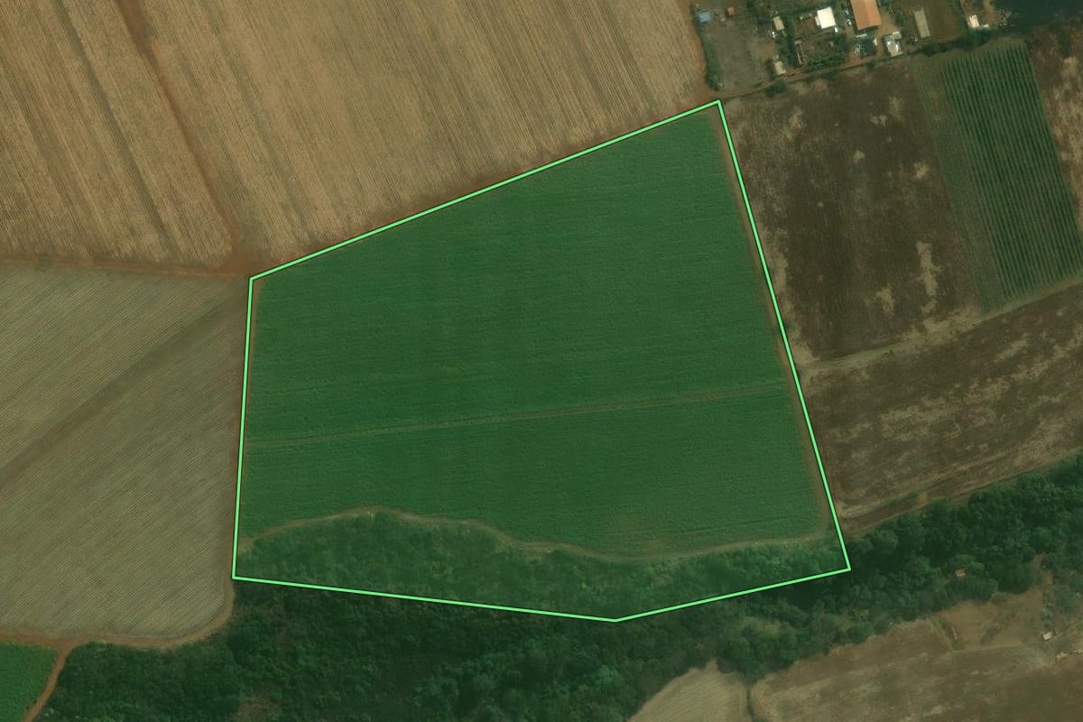 Imagem de satélite do imóvel rural em Santa Bárbara d'Oeste (SP), com o contorno declarado no CAR desenhado por cima.
