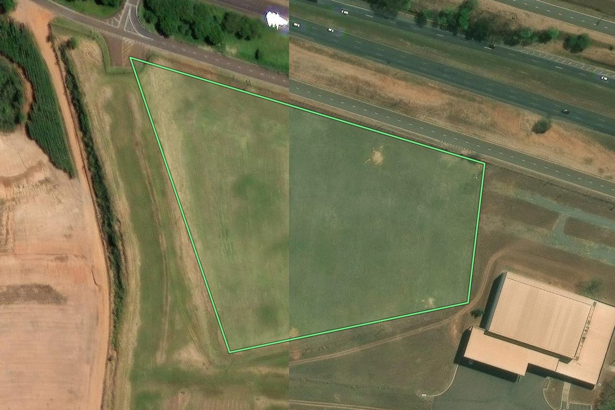 Imagem de satélite do imóvel rural em Santa Bárbara d'Oeste (SP), com o contorno declarado no CAR desenhado por cima.