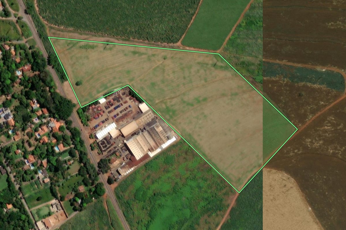 Imagem de satélite do imóvel rural em Santa Bárbara d'Oeste (SP), com o contorno declarado no CAR desenhado por cima.