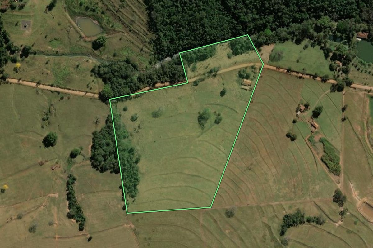 Imagem de satélite do imóvel rural em Santa Cruz da Conceição (SP), com o contorno declarado no CAR desenhado por cima.